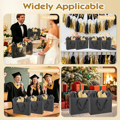 Epoesch 4 Pack Medium Black Gift Bags with Handles and 12 Tissue Papers - color: Black Gift Bags