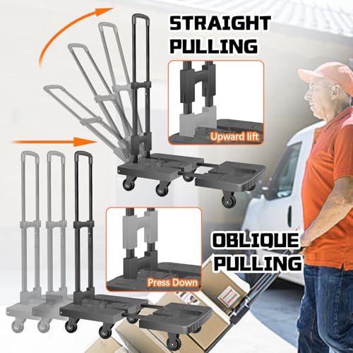 Convertible Hand Truck 550lbs Folding Dolly Cart, 6 Wheel Platform Cart - color: Black-6 Wheels-28"x16"