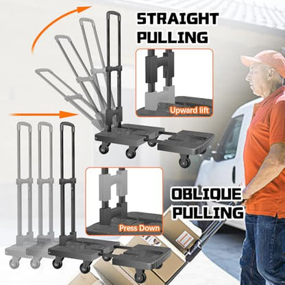 Convertible Hand Truck 550lbs Folding Dolly Cart, 6 Wheel Platform Cart - color: Black-6 Wheels-28"x16"