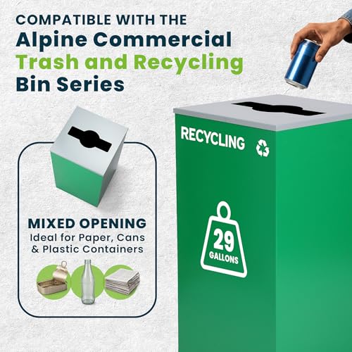 Alpine Mixed Lid Industries 29 Gallon Sturdy Steel Cube Recycling Container, Square Opening - 3 Color Cans Available Sold Separately (Lid Mixed Opening) - color: Lid Mixed Opening