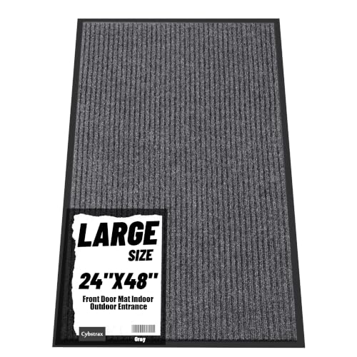 Front Door Mat 2'x4', Heavy Duty Waterproof Indoor Outdoor Doormat, Grey Outside Entryway Rugs - color: Grey Double Stripes, size: 2' x 4'(Rectangular)