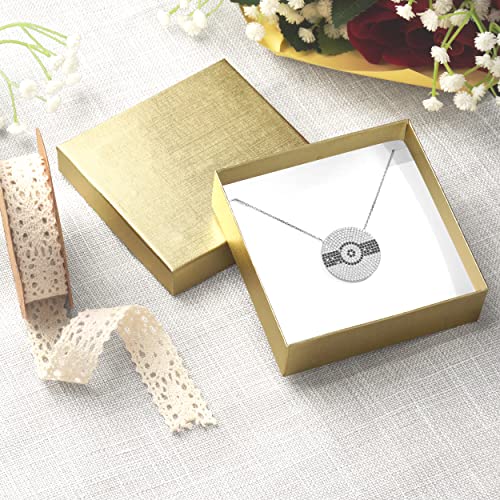 Cardboard Jewelry Boxes 10 Pack - 3.5"x3.5"x1" Bulk Cotton Filled Small Gift Boxes with Lids for Jewelry Packaging (Gold Linen) - color: Gold Linen