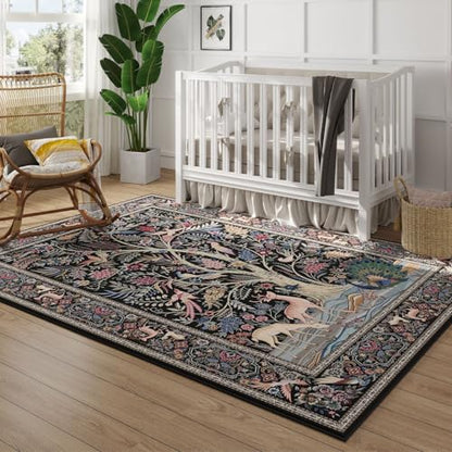 Rugcomf Large Area Rug 8x10 Washable Non Slip Tree of Life-Patterned, Black - color: Black—tree of Life-patterned, size: 8' x 10' (Rectangular)