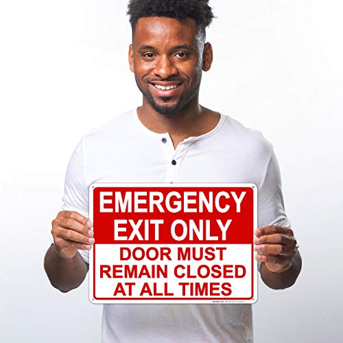 Emergency Exit Only, Door Must Remain Closed Sign, - size: 10x14
