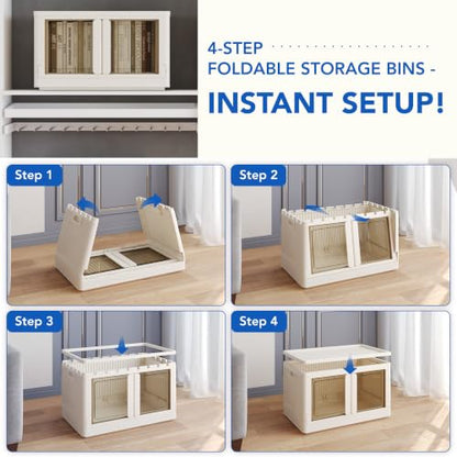 FLEXIMOUNTS 110 QT Stackable Plastic Storage Bins With Lids, Milky White - color: Milky White, size: 37 Qt-3 Pack