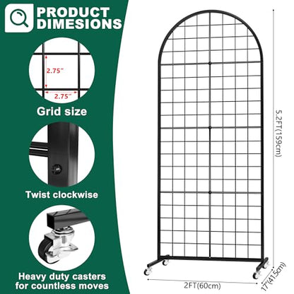Aseem Metal Grid Wall Panels Display Stand Black Movable 2x5.2FT, 2PCS - color: 2 Black, size: 5.2 FT