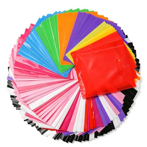 VieFantaisie 500 PCS Party Favor Bags, 6" x 8" Goodie Bag for Candy Treat Crafts, Small Gift Bags Bulk with Handle for Small Business, Birthday Party, School Events, Thanksgiving, Halloween, 10 Colors - color: Multicolor-500PCS