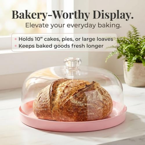 Godinger Pink Acrylic Cake Stand with Dome Cover, Metal Pie Tray, 11.5 in - color: Pink