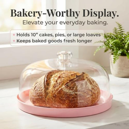 Godinger Pink Acrylic Cake Stand with Dome Cover, Metal Pie Tray, 11.5 in - color: Pink