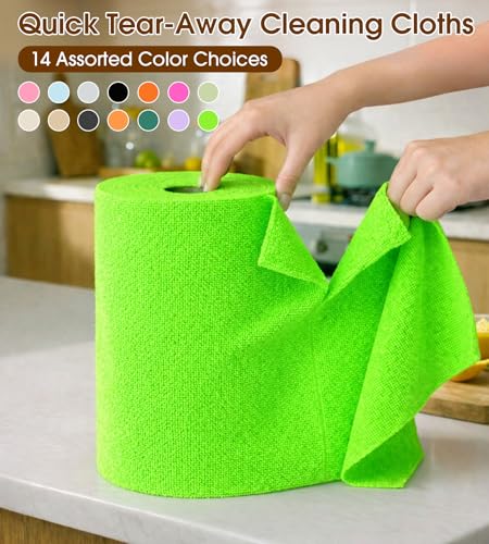 KitchLife Microfiber Cleaning Cloth Roll, 100 Pack - Tear-Away Microfiber Paper Towels, Lint-Free, Reusable, Washable for Kitchen, Car, Dishes, and Sensitive Surfaces (Neon Green) - color: Neon Green, size: 100 Pack