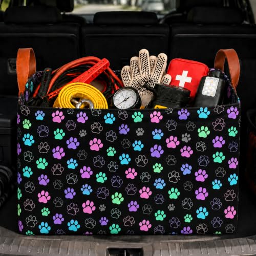Dog Paw Car Trunk Organizer 20L Fold Auto Storage Basket with Handles - color: Dog Paw