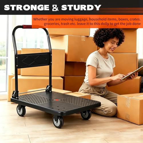 660 lb Folding Platform Truck Cart with 5" Silent TPR Wheels, Heavy Duty Flatbed Push Cart Dolly, Foldable Moving Utility Cart for Warehouse Garage Office Home, Black - color: 660 Lb - 35.8" X 24"
