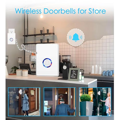 Wireless Door Chime, Wireless Doorbell Chime for Home with LED Indicators Waterproof, Door Alarms When Opened with 656 Ft Range, 48 Chimes 5 Adjustable Volume 2 Sensors + 1 Receiver