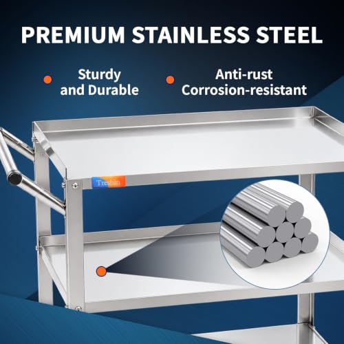 Treshin 3 Tier Stainless Steel Utility Cart, 16.73" W x 27.76" L x 31.61" H - size: 16.73" W x 27.76" L x 31.61" H