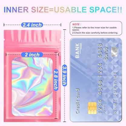 ANZNKU 100PCS Holographic Pink Mylar Bags, Resealable Smell Proof 2.4x3.9 - color: Pink, size: 2.4 x 3.9 Inch