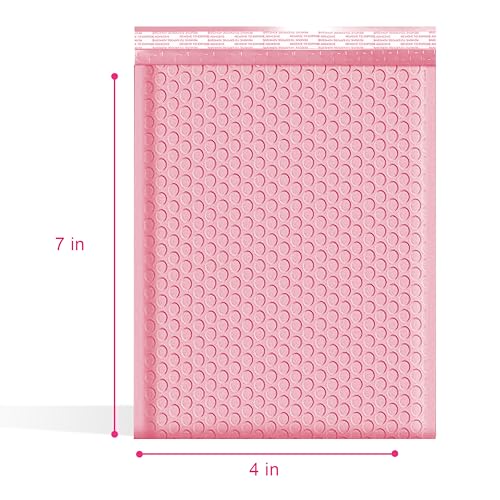 Light Pink Bubble Mailers 4x8, Poly Padded Envelopes #000, 500 Pack - color: Light Pink, size: 4"x8" / 500 Pack