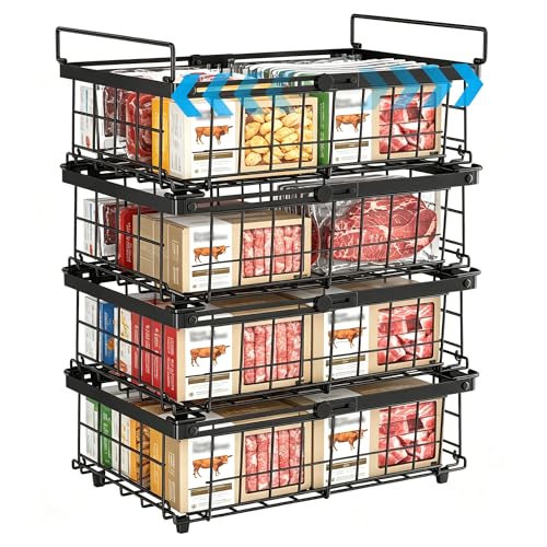 4 Pack Expandable Freezer Organizer Bins, Stackable Chest Freezer Basket - color: Black, size: 4 Packs