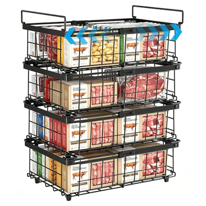 4 Pack Expandable Freezer Organizer Bins, Stackable Chest Freezer Basket - color: Black, size: 4 Packs
