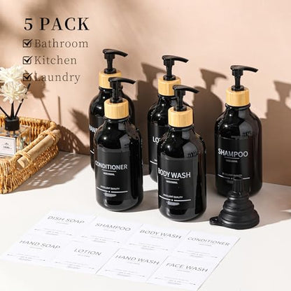 Shampoo and Conditioner Dispenser Bottles,5Pack Dispenser Bottles Refillable,16.9oz Shower Containers for Conditioner,(Black) Bathroom Shampoo Dispenser Set - color: Black-b