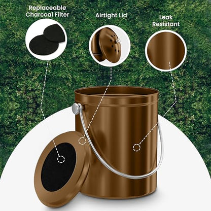 Utopia Kitchen Countertop Compost Bin 1.3 Gallon, Stainless Steel, Bronze - color: Bronze, size: 1.3 Gallon (Pack of 1)