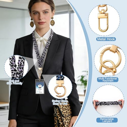 Scrunchie Lanyards for ID Badges, Stretchy Lanyard for Women - Teacher Nurse Neck Lanyard with Card Holder for Office, School, Hospital & Cruise, Leopard - color: Leopard
