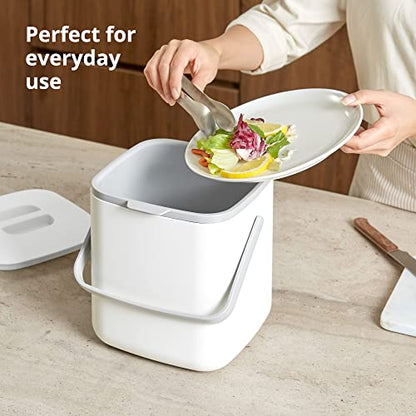 Blue Ginkgo Kitchen Compost Bin, 5L Countertop Compost Bin, White - color: White, size: 1.32 gal / 5 L