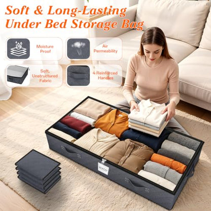 90L Under Bed Storage Containers, Storage Bags, Organizer, 4-Pack, Gray - color: Gray