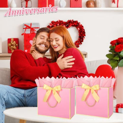 Addblu 6 Pack Pink Large Gift Bags with Handles & 18 Tissue Papers - color: Pink Gift Bag, size: 1 Count (Pack of 6)