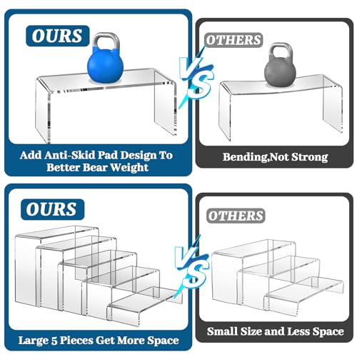 10 Pcs 2 Set Acrylic Risers 5 Sizes(7" L~9" L) Riser Display Shelf Cupcake Stand Display Cabinet Clear Rectangular Display Stands Set for Figures, Jewelry, Perfume, Dessert Table Display