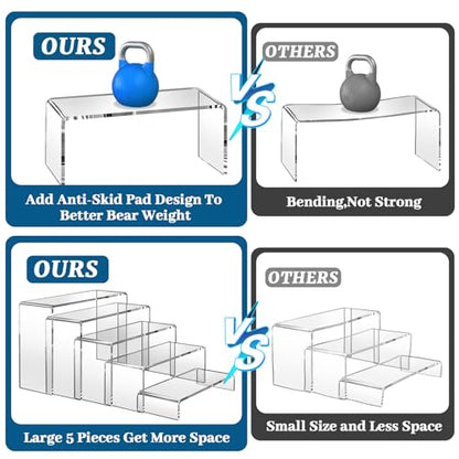 10 Pcs 2 Set Acrylic Risers 5 Sizes(7" L~9" L) Riser Display Shelf Cupcake Stand Display Cabinet Clear Rectangular Display Stands Set for Figures, Jewelry, Perfume, Dessert Table Display
