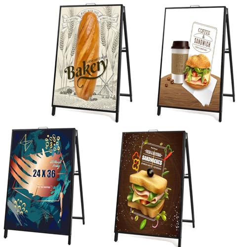 USCNC 4 PACK 24 x 36 Inch A Frame Sign Double-Sided Folding Sandwich Board Heavy Duty Slide-in Sidewalk Signboard for Outdoor Street Advertising Poster(Frame only，No white board) - color: Black-4PACK Double-Sided