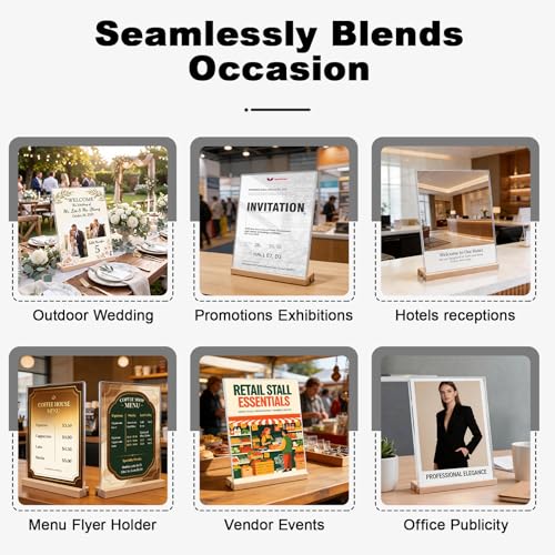 Daletu Acrylic Sign Holder 8.5x11 with Wood Base | 3 Packs Acrylic Sign Display Stand, 2 in 1 Vertical or Slant Clear Tabletop Flyer Menu Holder, Plastic Picture Frame for Store, Office, Vendor, Party - size: 3PCS (8.5"x11")