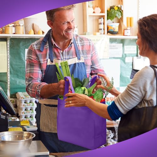 Reginary 50 Pcs Reusable Tote Bags Shopping Bags Non Woven, Purple - color: Purple