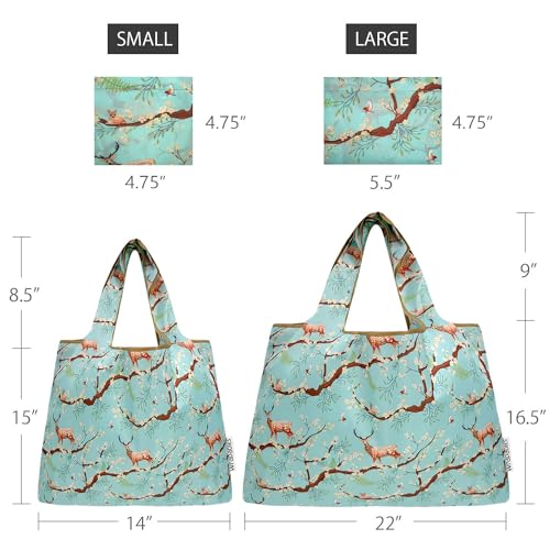 allydrew Large & Small Foldable Tote Nylon Reusable Grocery Bags, Set of 2 - color: Floral Deer