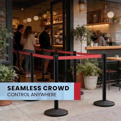 Crowd Control Warehouse 2-Pack Retractable Belt Barriers, 11 Ft Red - color: Red Belt with Black Post