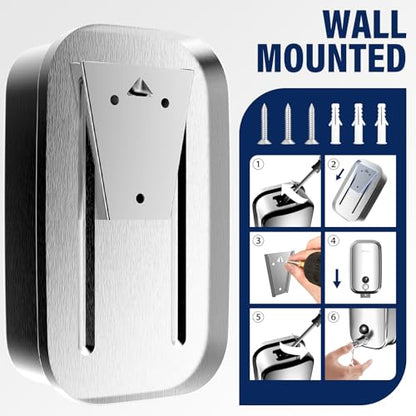 Commercial Soap Dispenser Wall Mount 304 Stainless Steel, Manual Liquid Hand Soap Dispenser for Bathroom Restroom Restaurant Hotel Office, Anti-Leak Pump - size: 500ml(17oz)