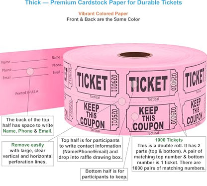Tacticai 1000 Raffle Tickets, 50/50 Double Roll, Pink - color: A - Double Roll - 1,000 Tickets - Keep - Pink