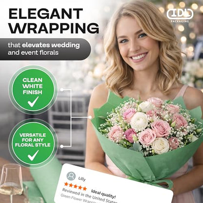 IDL Packaging Green Flower Wrapping Paper, 24"x1200" (100 feet) - USA-Made Premium 50lb Thick Bouquet Wrapping Paper - Elegant Flower Wrap Roll for Weddings, Ceremonies & Special Events - color: Green, size: 24" X 100 Feet