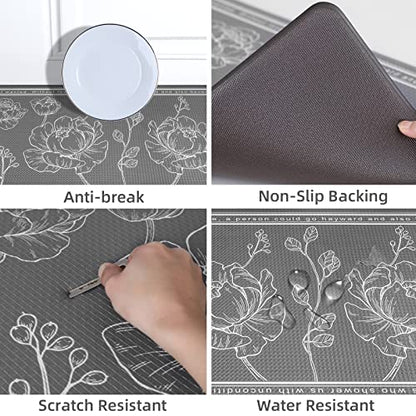Kitchen Floor Mat Set of 2, Anti Fatigue Kitchen Mat 20"x32"+20"x47" - color: Grey, size: 20"x32"+20"x48"