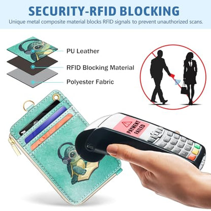 Piefly Turtle Lanyard Wallet with ID Badge Holder, Cute Small RFID Keychain - color: Turtle