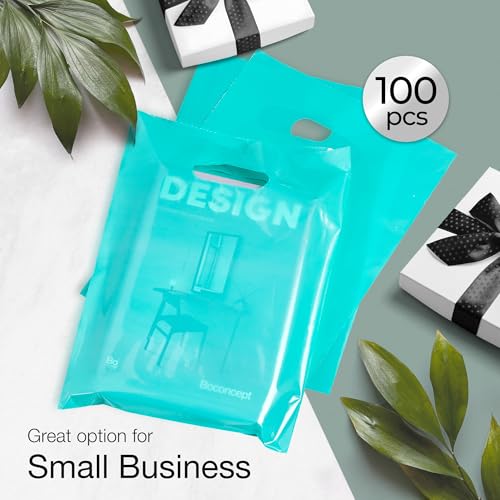 Choice Marts 100 Teal Plastic Bags With Handles 9x12 Merchandise Bags - color: Teal