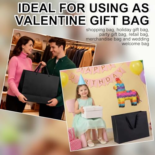 Fuyoooo 20 Pcs 18"x7"x14" Extra Large Gift Bags with Ribbon Handles, Black - color: Black