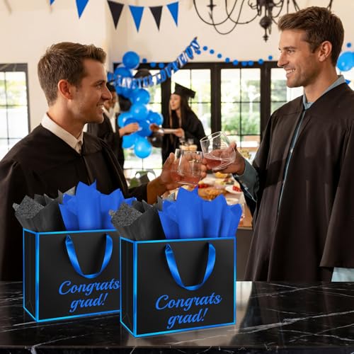 ReliThick 12 Pack Paper Gift Bag with Handles & Tissue, Black, Blue - color: Black, Blue