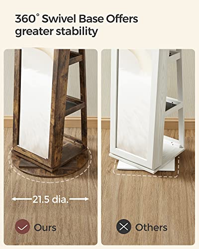 SONGMICS 360° Swivel Jewelry Cabinet, Full-Length Mirror, Lockable - color: Rustic Brown, style: Framed Mirror, Classic