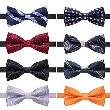 AUSKY 8 PACKS Elegant Adjustable Pre-tied Bow Ties for Men Boys (1&4&5&6&8 Pack for option) - color: E