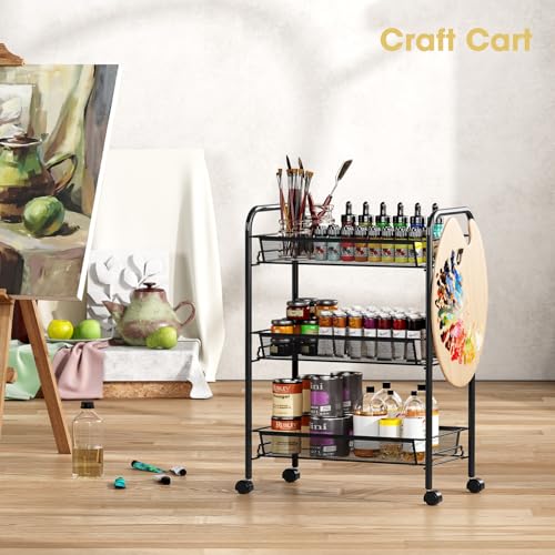 TOOLF 3 Tier Rolling Cart, Metal Utility Storage Cart with Wheels, Black - color: Black, size: 3-Tier