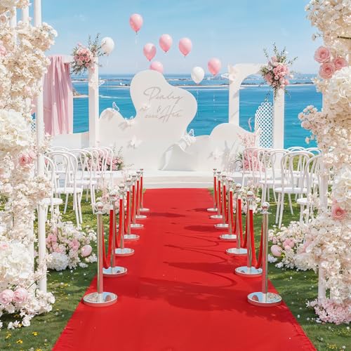 8Pcs Stanchions and Velvet Ropes, Silver Stanchions with Retractable Belts, Crowd Control Barriers with Hollow Base, Red Carpet Ropes and Posts for Event & Party Supplies