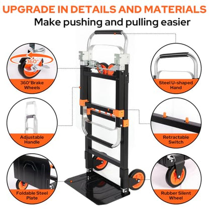 Folding Hand Truck Dolly Cart with Wheels, 500lb Load, Black Orange - color: Black+orange