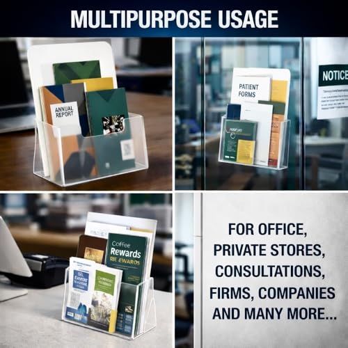 TRAKAS& 8.5 x 11 inch Clear Brochure Holders, 3mm Thick, 12 Pieces, Acrylic Sign Holder, Document Holder, 10 Pieces of Double-Sided Adhesive Tape Dots Included, Acrylic Stand, Brochure Display Stand.