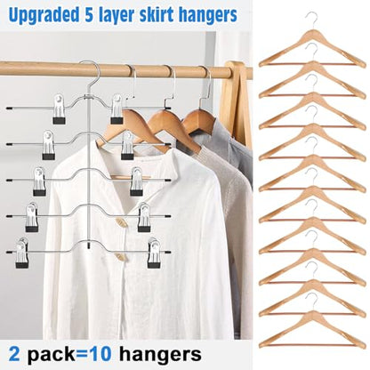Pants Skirt Hangers with Clips 2 Pack 5 Tier